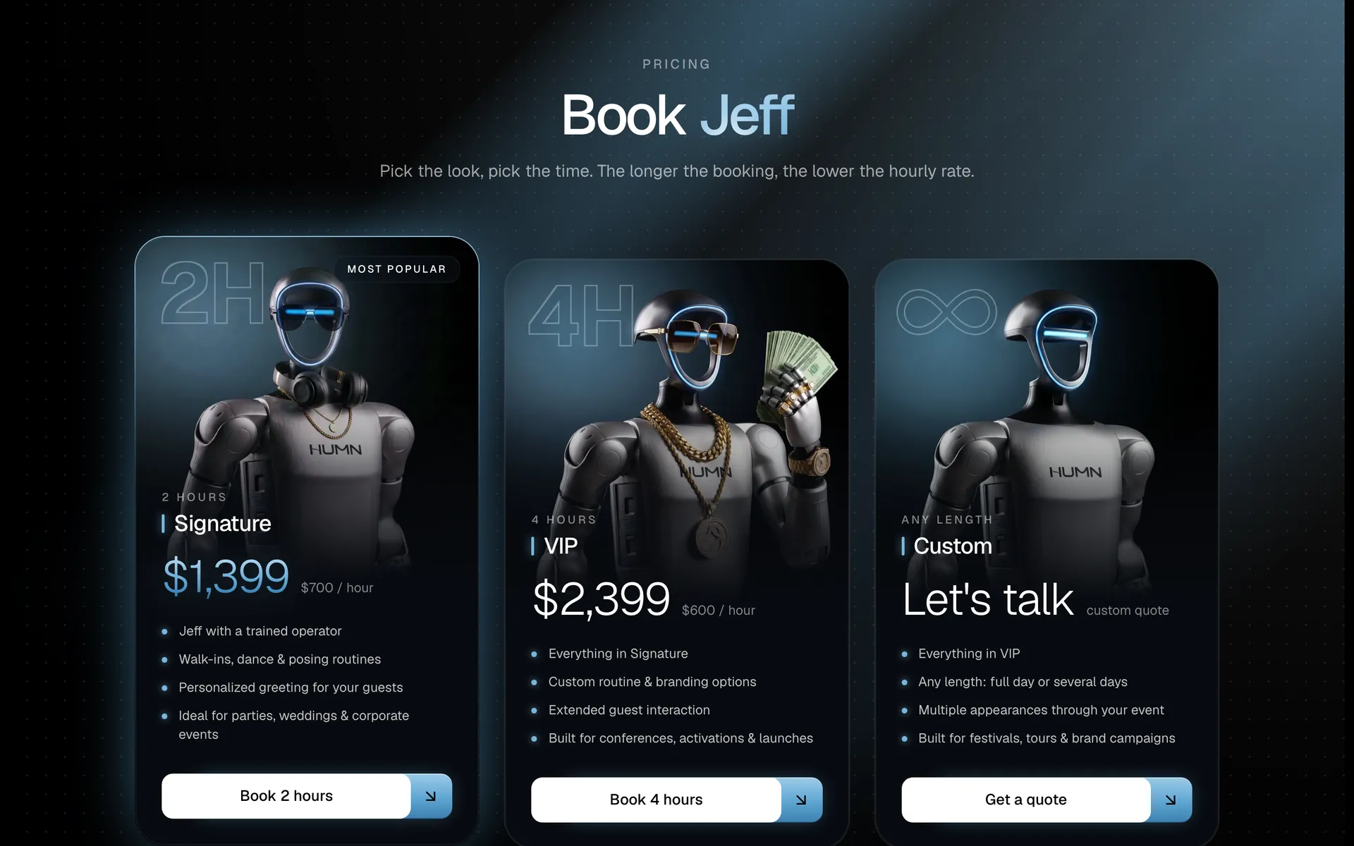 Page du site Humn Robots