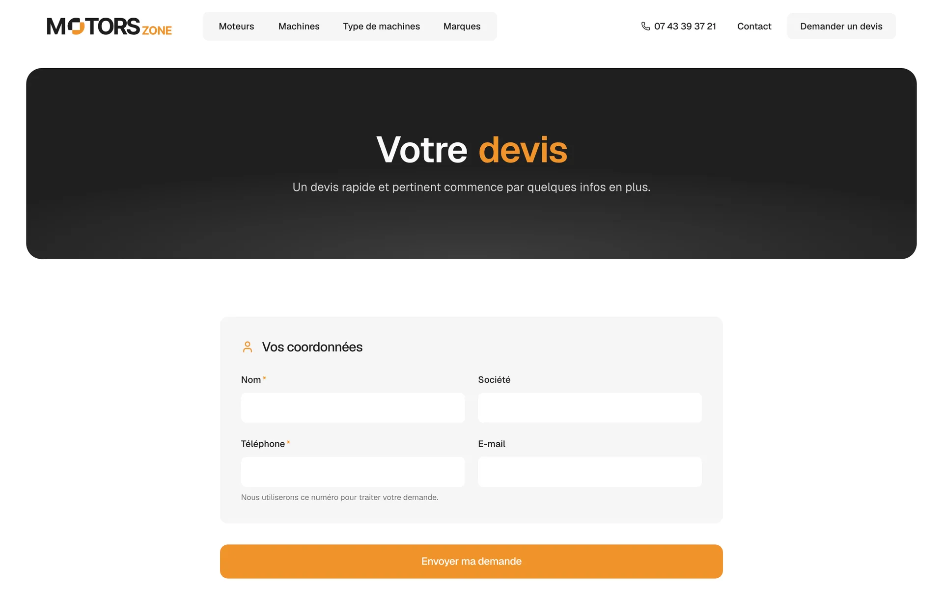 Page du site Motors Zone