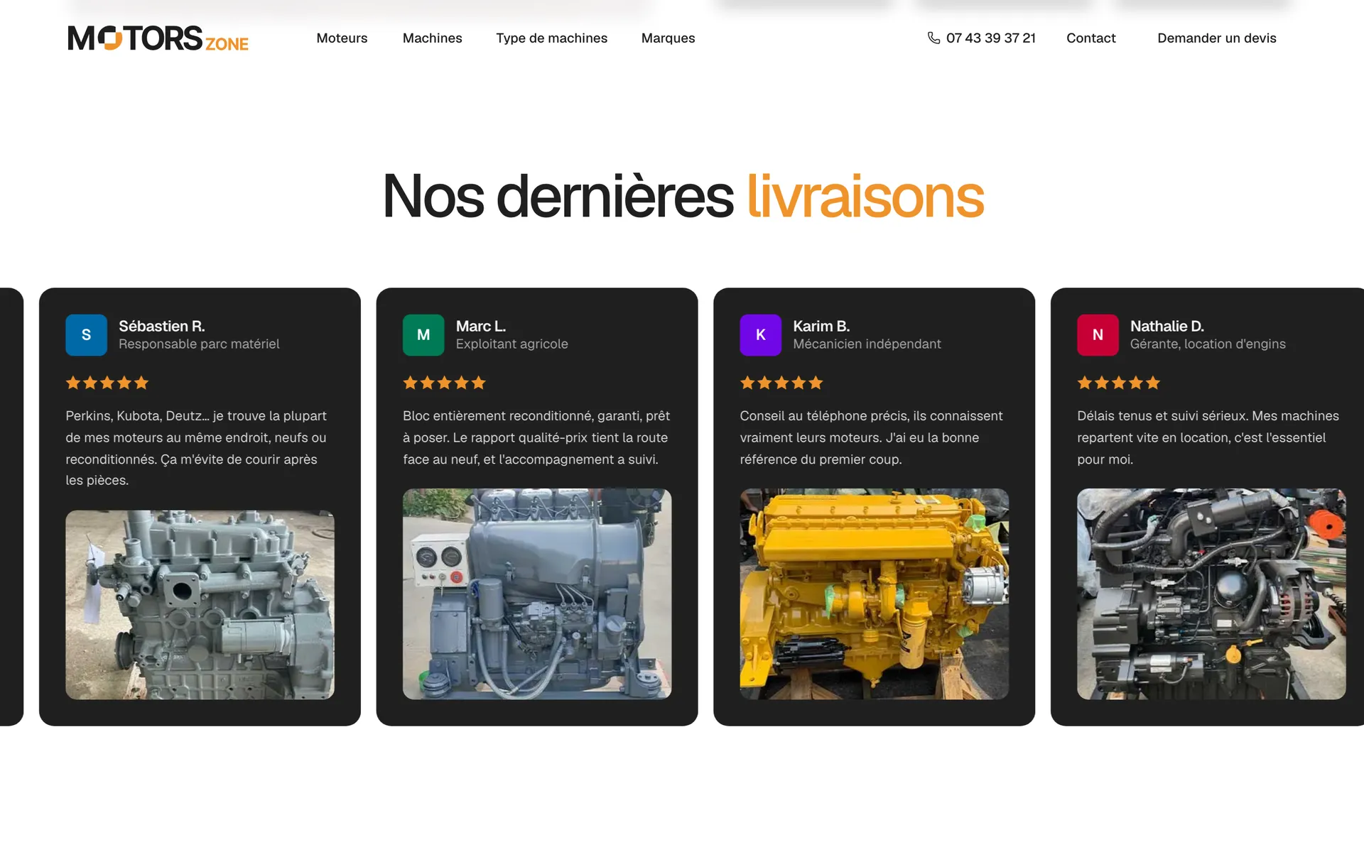 Page du site Motors Zone