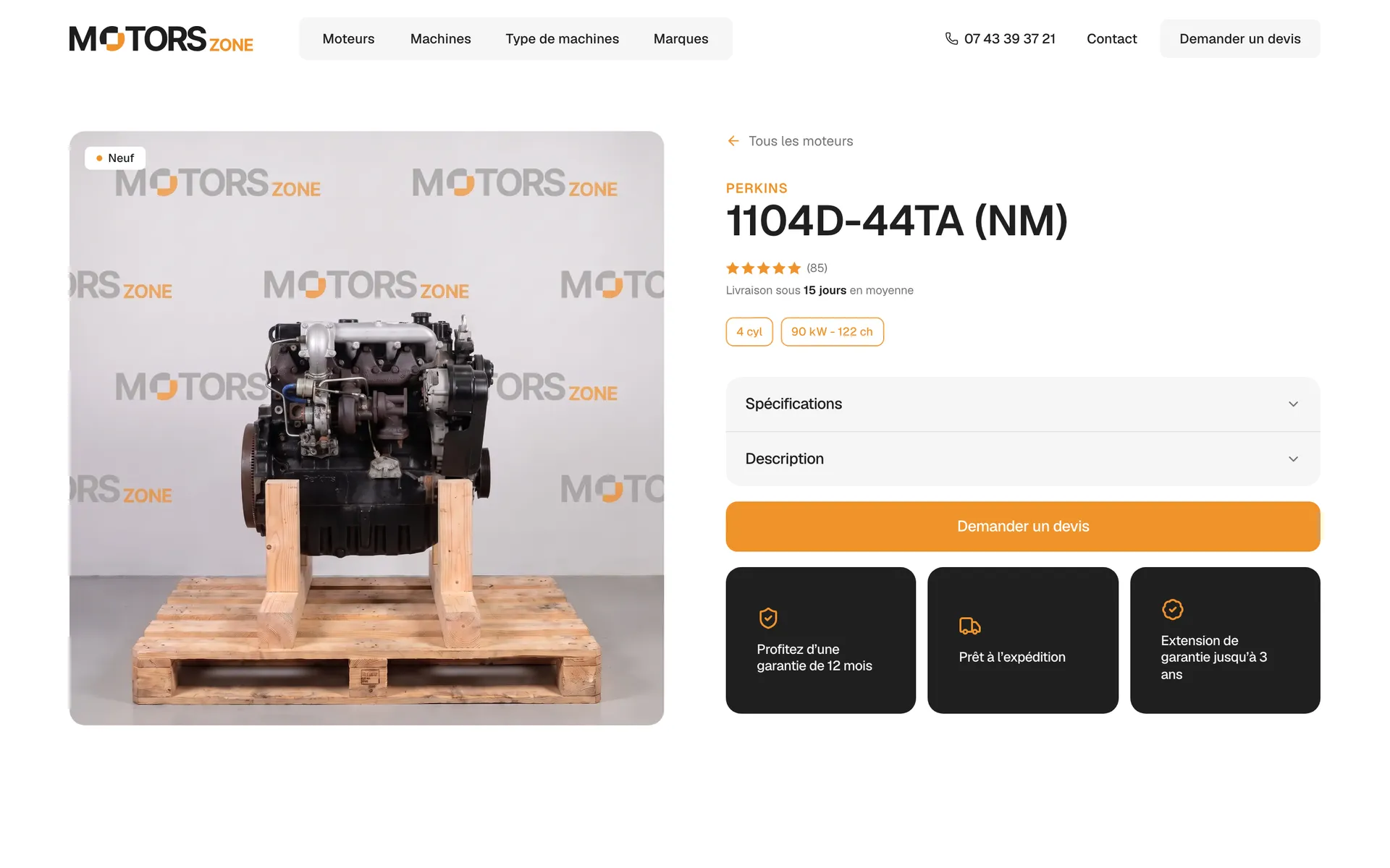 Page du site Motors Zone